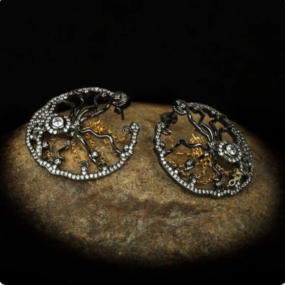 Gothic Spider Black Gold Earrings Gothic Goth Punk - Picture 5 of 5